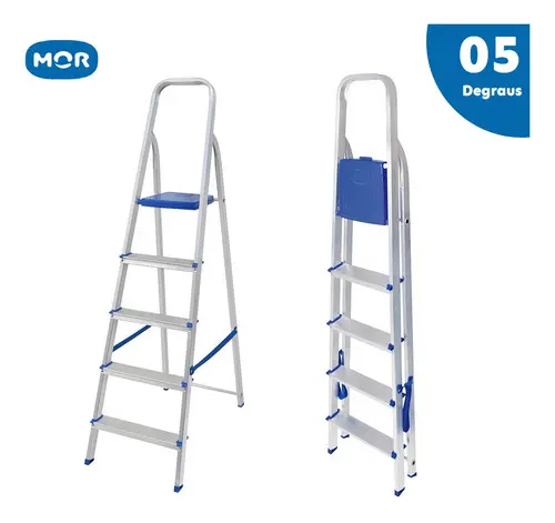 Escada Doméstica Em Aluminio 5 Degraus Real versao 2