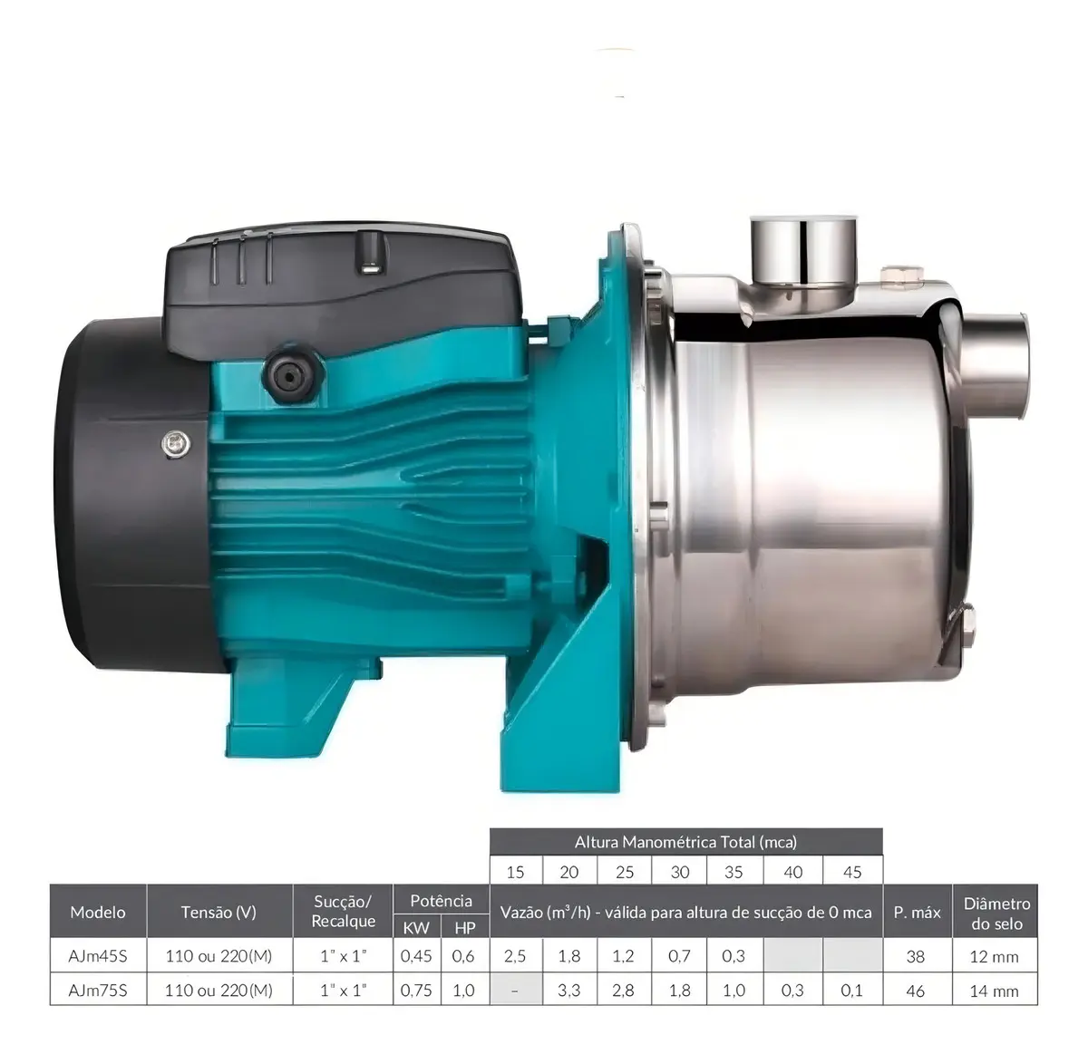 Bomba D Água Centrífuga Autoaspirante AJM45S 0,6hp 0,6cv Aço Inox Lepono 60hz versao 2