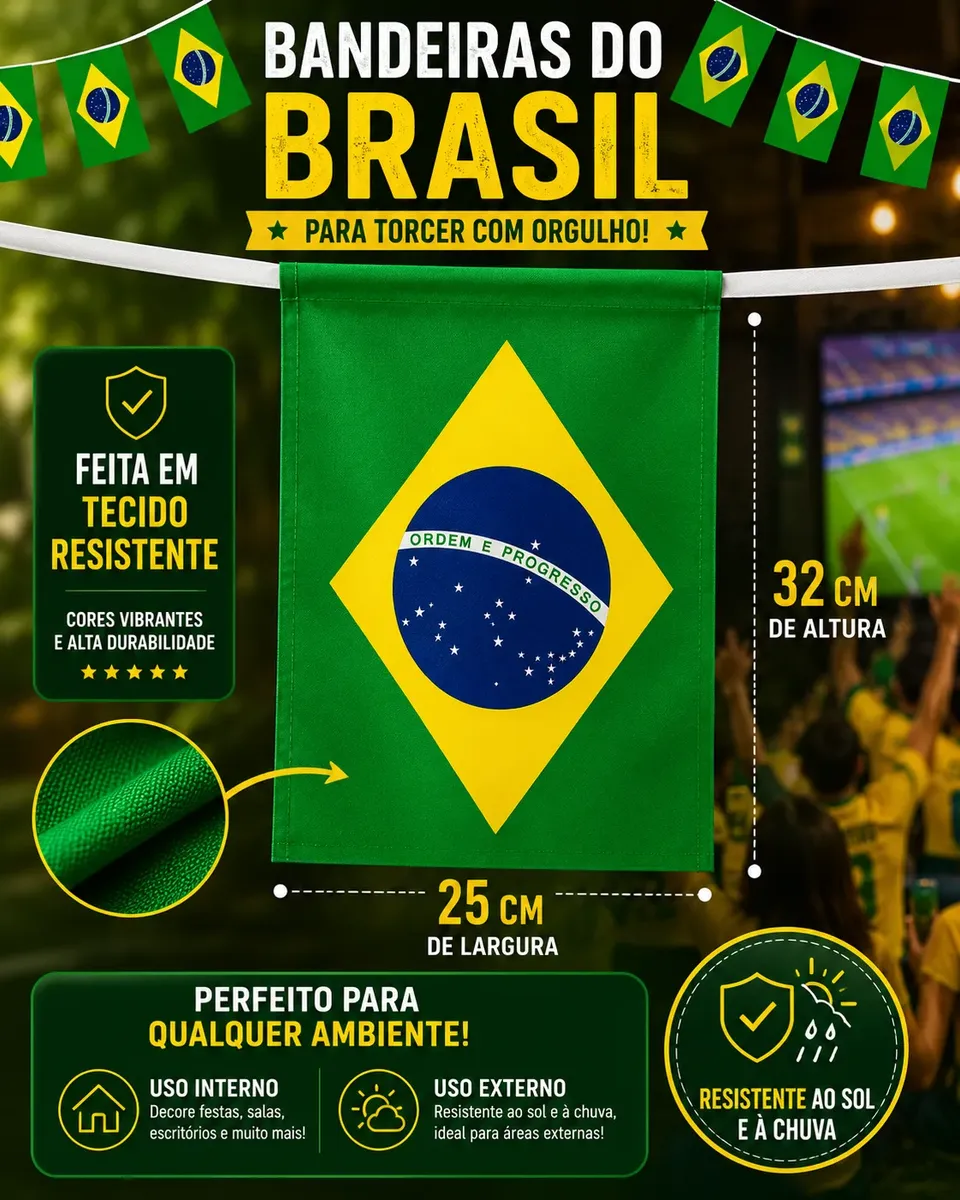 Bandeirinha Brasil Copa Festa Junina Varal 10 Metros Grande versao 2