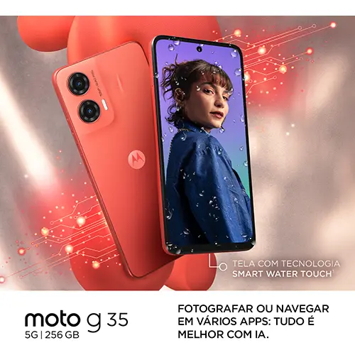 Smartphone Motorola Moto G35 5g - 256gb 12gb (4gb Ram+8gb Ram Boost) E Camera 50mp Com Ai Nfc Tela 6.7 Com Superbrilho - Coral - Vegan Leather versao 2