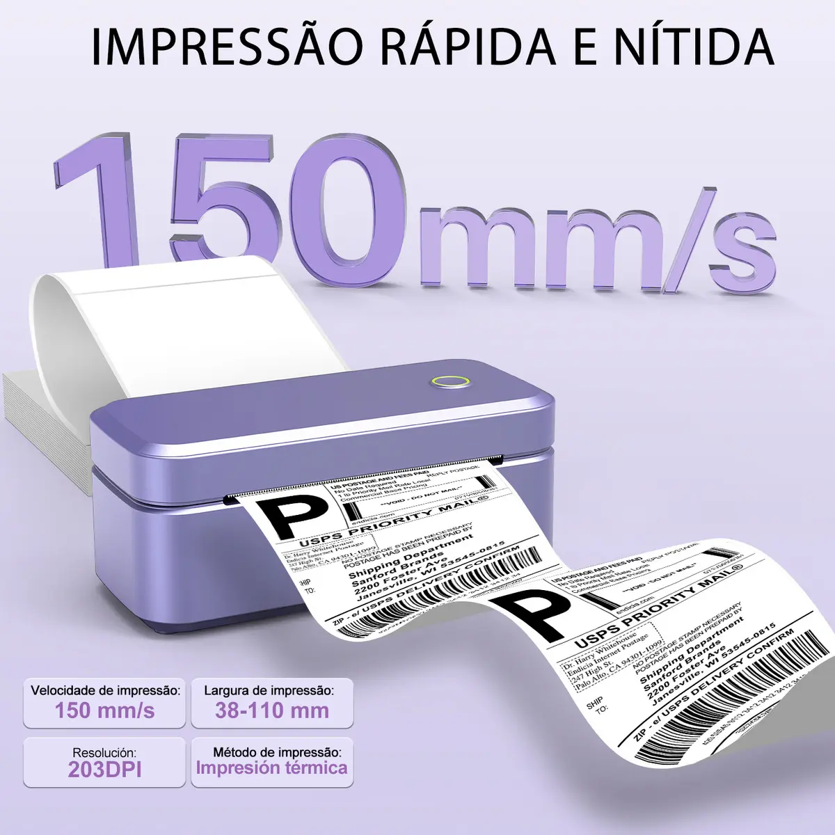 Impressora de Etiquetas Ablemark BR-L100 Monocromática Portátil com Bluetooth e USB versao 2